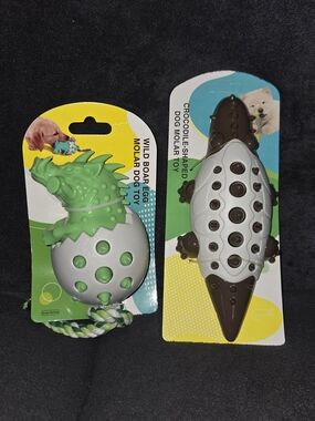 Green Wild Boar Dog Molar Egg & Brown Crocodile Chew Toys 2 Pack